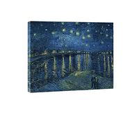 Wieco Art - Noche estrellada sobre el Ródano por Van Gogh famosas pinturas al óleo Reproducción moderna con lienzo Gi enmarcado en lienzo para decoración de pared en el hogar y la oficina