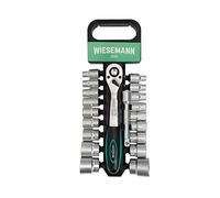 WIESEMANN 1893 Juego de 20 vasos 8-32 mm para llave de carraca de 1/2" y soporte Acero al cromo vanadio | Portapuntas de 125 mm | Vasos hexagonales I 80041