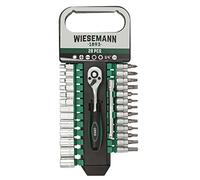 WIESEMANN 1893 Juego de 28 vasos 8-32 mm para llave de carraca de 1/4" y soporte Acero al cromo vanadio | Portapuntas de 100 mm | Vasos hexagonales | Vasos con puntas I 80102