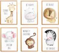 WIETRE set de 6 cuadros animales vivero decoración habitación bebé | cuadro niño niña póster DIN A3 XXL | bosque animales safari África animales animales póster decoración (sin marco)