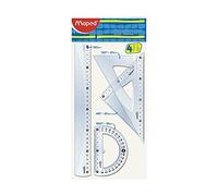 Maped - Material Escolar - Maxi Kit de 4 Piezas - 1 Regla de 30 cm, 1 Escuadra, 1 Cartabón y 1 Transportador - Diseños Transparentes - Grabados Presentados en Funda de Plástico