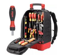 Wiha 47169 - Mochila de herramientas para electricista (27 piezas, con equipamiento básico para electricista, base estable, con compartimento para portátil, bolsillos para accesorios (45528)