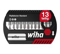 Wiha Juego de bits FlipSelector Standard de 25 mm ranurados, Phillips, Pozidriv, de 13 unid., de 1/4", con clip para el cinturón (39049)