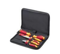Wiha Juego de herramientas para electricistas con destornilladores, alicates de boca semi-redonda, alicates de corte diagonal, de 6 unid., incl. funda para herramientas (26755)