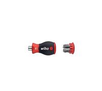 Wiha magnetic bit screwdriver set with 6 bits, 1/4" stubby, high-quality chrome-vanadium-molybdenum steel, ergonomic SoftFinish handle, ideal for dry applications and general use.