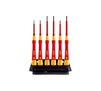 Wiha PicoFinish® electric precision screwdriver set, includes 6 screwdrivers (slotted and Phillips) with ergonomic handles and 1000 V protection, ideal for electronics and precision work, features a h