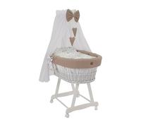 Wiklinopol Moisés con dosel Lena - Moisés de mimbre con estructura - Cesta para bebé en color blanco, juego completo con 5 piezas, ropa de cama de conejo, beige, con ruedas, portátil, segura