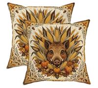 Wild Boar - Juego de 2 fundas de almohada rústicas de calabazas de maíz marrón otoñal, terciopelo suave, lavable, fundas decorativas para sala de estar, apartamento, cama, sofá, decoración de 16 x 16