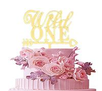 Wild One Cake Topper para decoración del primer cumpleaños del bebé, decoración para tarta de 1er cumpleaños, accesorios para fotos de baby shower, espejo de acrílico dorado