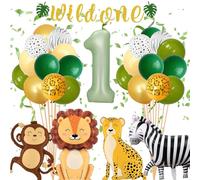 Wild One - Decoracion Cumpleaños 1 Año,Globos de Cumpleaños 1 Año,Globos Jungla Cumpleaños,Globos Animales de Selva 1 Año para Jungla Fiesta de Primera Cumpleaño