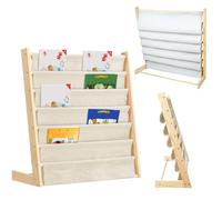 Willonin - Estantería para niños con bolsillo, 6 niveles, madera natural, estante de almacenamiento para libros, estante de libros y revistas de diseño para niños, color original de madera