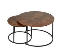 Willonin - Juego de 2 mesas bajas redondas, mesas de salón modernas, estructura de metal, 60 x 60 x 45 y 40 x 40 x 38, mesas nido para el salón y el dormitorio, madera quemada + negro