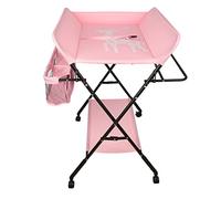 Willonin - Mesa cambiador plegable y portátil, 2 en 1, con cesta de almacenamiento, cinturón de seguridad, ajustable en altura 80 x 66 x 98 cm, color rosa