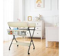 Willonin - Mesa cambiadora portátil, cambiador de bañera con cinturón de seguridad y compartimentos de almacenamiento, para bebé hasta 12 meses, hasta 25 kg, color beige