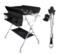 Willonin - Mesa de pañales plegable, ajustable en altura con cesta de almacenamiento, cinturón de seguridad y 4 ruedas con freno, diseño de nube, 4 alturas ajustables 95/97/99/101 cm, color negro