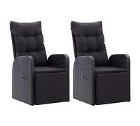 Willood 2X Sillones de Jardín Reclinables Muebles Exteriores Set de Salon Conjunto de Terraza Sillas de Patio con Cojines Ratán PE Negro