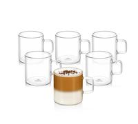 Wilmax Juego de 6 vasos de té con asa y vasos de café, vasos térmicos, 200 ml, para bebidas calientes y frías, tazas de café, tazas de té, vasos de zumo, tazas de cristal, aptos para lavavajillas