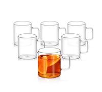 Wilmax Juego de 6 vasos de té con asa y vasos de café, vasos térmicos de 400 ml, para bebidas calientes y frías, tazas de café, tazas de té, vasos de zumo, tazas de cristal, aptos para lavavajillas