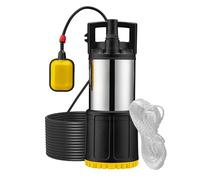 Wiltec Bomba de agua sumergible 850 W caudal 5000 l/h altura máx. 20 m, inmersión máx. 7 m, interruptor flotador y termorregulador, bomba de inmersión para agua limpia, PPO y acero inoxidable