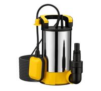 Wiltec Bomba sumergible de aspiración plana 900W con flotador, caudal 17000 l/h, altura 9 m, nivel de aspiración hasta 1 mm, inmersión hasta 7 m, de PPO y acero inoxidable para agua limpia