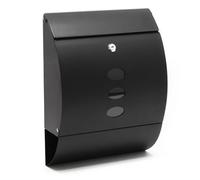 Wiltec Buzón de pared o suelo de diseño V18 con soporte para periódicos y cerradura, negro, acero galvanizado, 320 x 400 x 120 mm, con mirillas