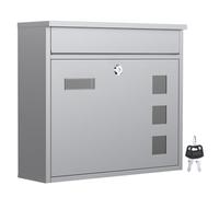 Wiltec Buzón de Pared V12 360 x 115 x 320 mm Gris Plateado de Acero galvanizado buzón de Pared con Cerradura, mirillas y Placa de identificación, buzón de Acero