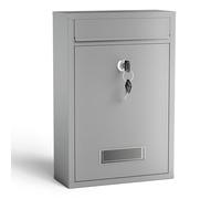 Wiltec Buzón V11 Gris Plata casilla de Correo de Pared de Acero con Recubrimiento en Polvo con Placa de identificación, Ranura Amplia para Cartas y 2 Llaves