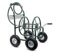 Wiltec Carro para Manguera de jardín de 16 mm (5/8") hasta 76m con neumático Ø 25 cm y conexión de 19mm (3/4") enrollador de Manguera Carrito portamangueras Carrete portamangueras