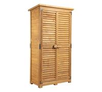 Caseta de jardín Wiltec con puerta de listones, 870 x 465 x 1600 mm, armario de jardín de madera de abeto con 3 compartimentos, cobertizo para herramientas con techo de betún