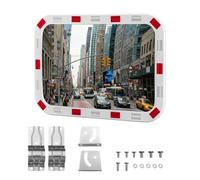 Espejo de tráfico Wiltec, 50 x 70 cm, convexo, espejo de seguridad de forma rectangular con franjas reflectantes rojo y blanco, espejo convexo de plástico resistente a roturas, espejo de vigilancia pa