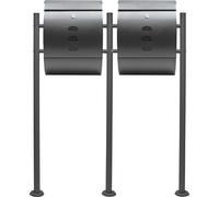 Wiltec, juego de 2 buzones modelo V18, color antracita. Incluye buzón de pared con cerradura, ventanilla, compartimento para periódicos, soporte y buzón de acero con recubrimiento en polvo