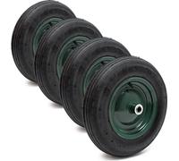 Wiltec, juego de 4 ruedas de 3.50-8, 370-380 x 80-100 mm, capacidad de 130 kg. Ruedas completas para carretillas, con llanta de metal, válvula angular y neumáticos de aire, aptas para carretillas, car