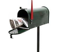 Wiltec, juego de buzón de correo estadounidense, color verde, 180 x 220 x 480 mm. Buzón de correo americano con bandera, buzón de pie de acero, diseño americano, con base a juego