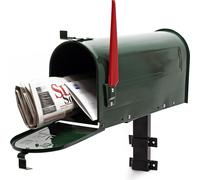 Wiltec, juego de buzón de correo estadounidense, color verde, 180 x 220 x 480 mm. Buzón de correo americano con bandera, buzón de pie de acero, diseño americano, con soporte de pared a juego