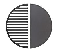 Wiltec Set 1x parrilla y 1x plancha semicirculares de hierro fundido 55 x 26,5 x 0,9 cm para barbacoa, barbecue, BBQ, para carnes, pescados y verduras, fácil de limpiar
