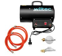 Wiltec Set de cañón de aire caliente 15kW 30W caudal 320 m³/h GLP y regulador de presión 700 mbar con manguera de 1,5 m calefacción potente para obras, talleres y almacenes - Reino Unido