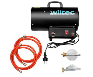 Wiltec Set de cañón de aire caliente 15kW 30W caudal 320 m³/h GLP y regulador de presión 700 mbar con manguera de 1,5 m calefacción potente para obras, talleres y almacenes - Francia