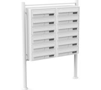 Wiltec, sistema de buzones de 12 unidades, color blanco, 945 x 270 x 1500 mm, buzón de pie con 2 compartimentos de 6 unidades cada uno, incluye cerradura y placa para nombres. Buzón de pared/poste