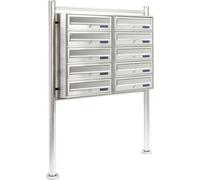 Wiltec, sistema de buzones de acero inoxidable para 10 usuarios, 945 x 270 x 1500 mm, buzones de pie con 2 compartimentos de 5 unidades cada uno, con cerradura y placa de identificación. Buzón de pare