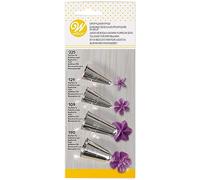 Wilton Decorating Borders Tip Boquillas, Flowers, Set/4 | Boquillas de Acero Inoxidable para Mangas Pasteleras: #109, #129, #190, #225 para Crear Flores en Pasteles, Tartas y Cupcakes