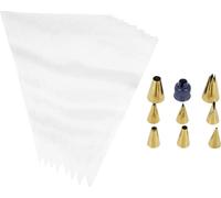 Wilton Golden Decorating Tip Decoración para Tartas, Set/17 | Set de 8 Boquillas Doradas de Acero Inoxidable con 8 Mangas Pasteleras Desechables y Adaptador