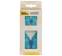 Wilton Oblea comestible para decoración de tartas, cupcakes y postres, diseño de mariposas, color azul Omre Blue: decoración comestible para tartas, juego de 8