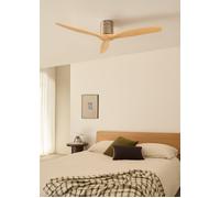WIND CALM - Ventilador De Techo 40W Silencioso Con Aspas De ABS Técnico Varios Tamaños Sin Luz & Mando A Distancia & M (Ø132cm) (estancias 10m²-25m²) & Níquel / Efecto Madera Clara