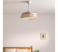 WIND CLEAR RATTAN - Ventilador De Techo 40W Silencioso Ø108cm Aspas Retráctiles Con Luz LED De 36W Mando A Distancia