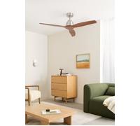 WIND STYLANCE - Ventilador De Techo 40W Silencioso Con Aspas De ABS Técnico Varios Tamaños Sin Luz & Mando A Distancia & M (Ø132cm) (estancias 10m²-25m²) & Níquel / Efecto Madera Oscura