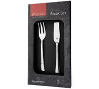 Windsor Juego de 12 cuchillos de carne y tenedores de carne de acero inoxidable 18/0, pulido brillante