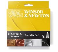 Winsor & Newton 2190617 Galería Acrílico "Set Metálico" - Pintura acrílica cubriente, brillante, resistente a la luz, versátil, ideal para lienzo y papel, 5x60ml