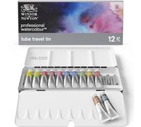 Winsor & Newton Acuarela profesional, Set de viaje 12 tubos de 5ml de acuarela profesional, colores surtidos, para acuarelistas y pintura en acuarela