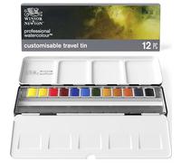 Winsor & Newton Acuarela profesional, Set de viaje personalizable, 12 medio godets,l colores surtidos (capacidad para 24 pastillas), para acuarelistas
