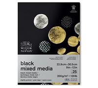Winsor & Newton - Bloc de papel negro para Mixed Media, 23x31cm, 200g, (25 hojas, 100% libre de ácido, calidad de archivo, adecuado para técnicas de pintura húmeda y seca)